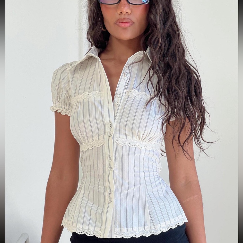 Princess Polly Cream Striped Blouse